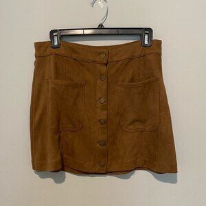 Altar’d State Skirt Camel Tan Button Front Suede Mini Short Medium Pocket Preppy